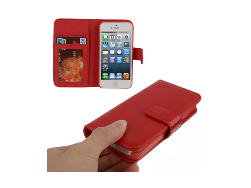 Cover Flip a Portafoglio Carta di Credito per iPhone 5 5S (Rosso)