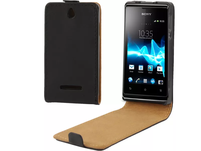 Cover Flip Magnetica in Ecopelle per Sony Xperia E Dual C1605 (Nero)