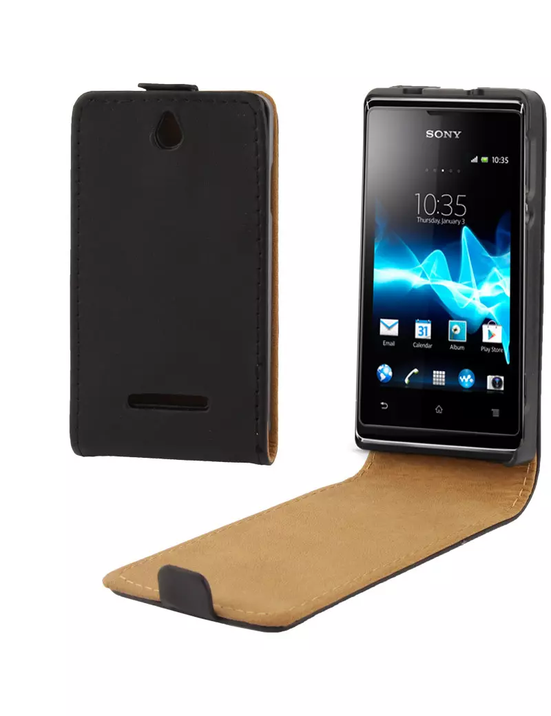 Cover Flip Magnetica in Ecopelle per Sony Xperia E Dual C1605 (Nero)