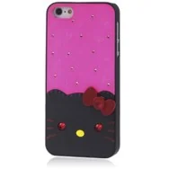 Cover Gatto con Strass per Apple iPhone 5 5S (Lilla e Nero)