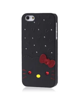 Cover Gatto con Strass per iPhone 5 5S (Nero)