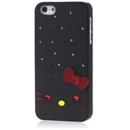 Cover Gatto con Strass per iPhone 5 5S (Nero)
