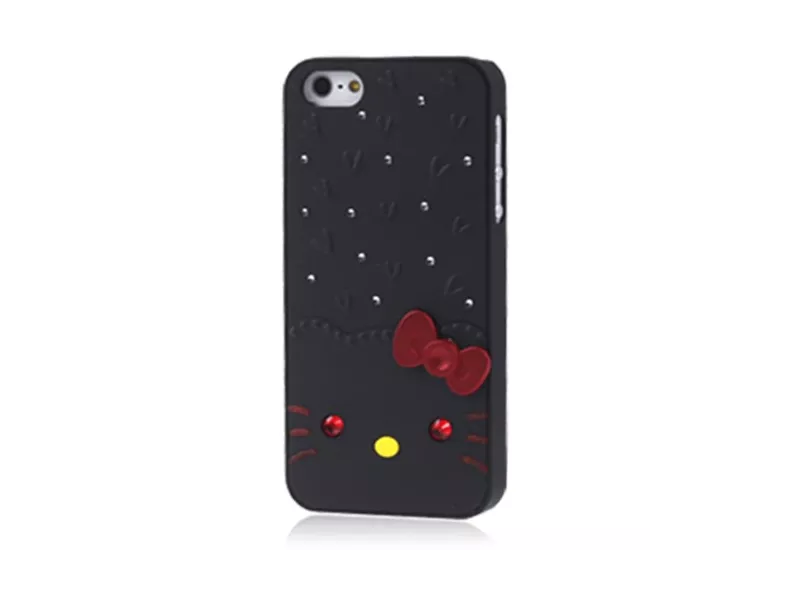 Cover Gatto con Strass per iPhone 5 5S (Nero)
