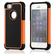 Cover Hybrid Silicone Rigido Morbido per Apple iPhone 5 5S (Arancione e Nero)