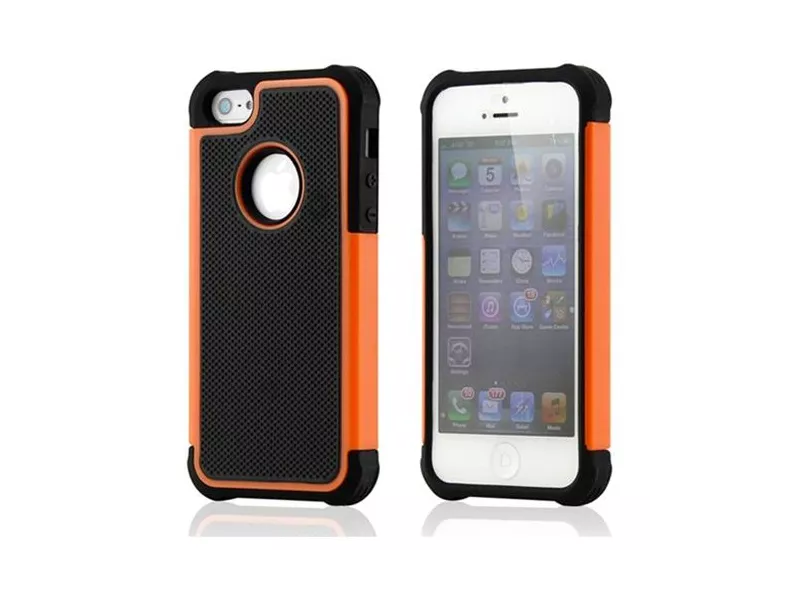 Cover Hybrid Silicone Rigido Morbido per iPhone 5 5S Arancione Nero