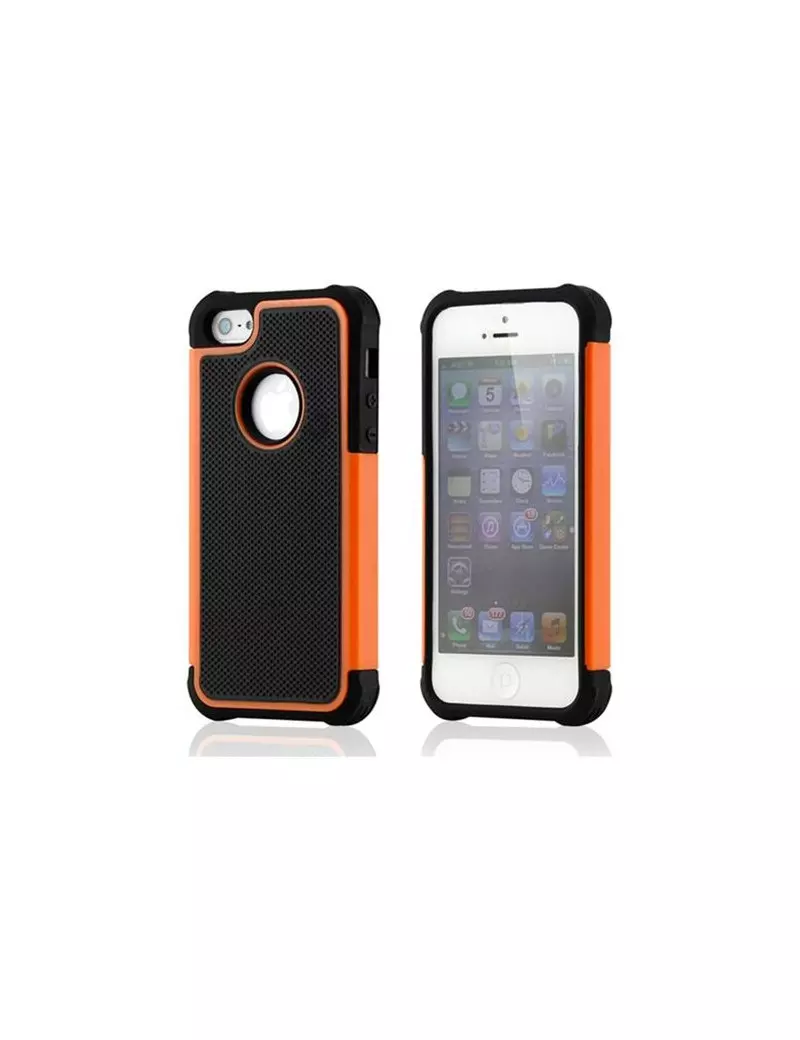 Cover Hybrid Silicone Rigido Morbido per iPhone 5 5S Arancione Nero
