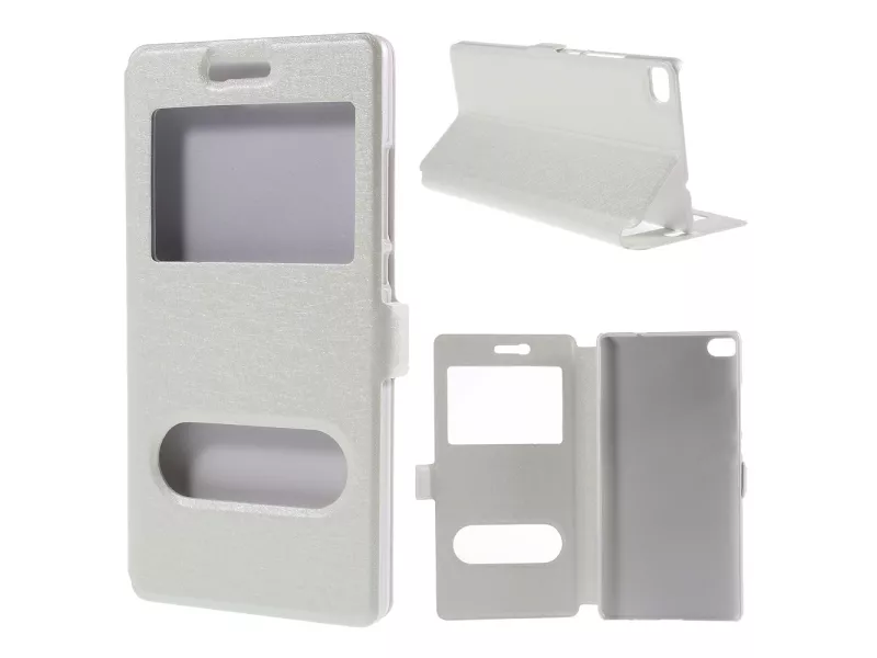 Cover Flip a Portafoglio S-View Effetto Seta per Huawei Ascend P8 (Bianco) Cover Flip a Portafoglio S-View Effetto Seta per Huawei Ascend P8 (Bianco)