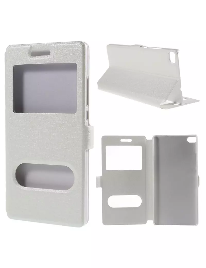 Cover Flip a Portafoglio S-View Effetto Seta per Huawei Ascend P8 (Bianco)