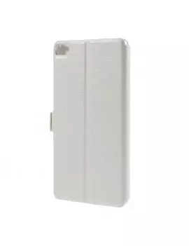 Cover Flip a Portafoglio S-View Effetto Seta per Huawei Ascend P8 (Bianco)