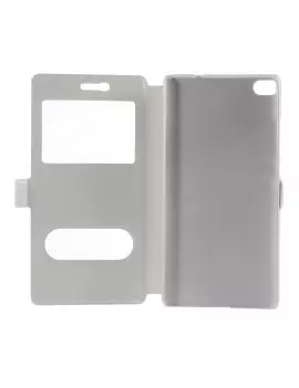 Cover Flip a Portafoglio S-View Effetto Seta per Huawei Ascend P8 (Bianco)