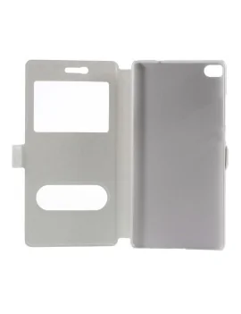 Cover Flip a Portafoglio S-View Effetto Seta per Huawei Ascend P8 (Bianco)