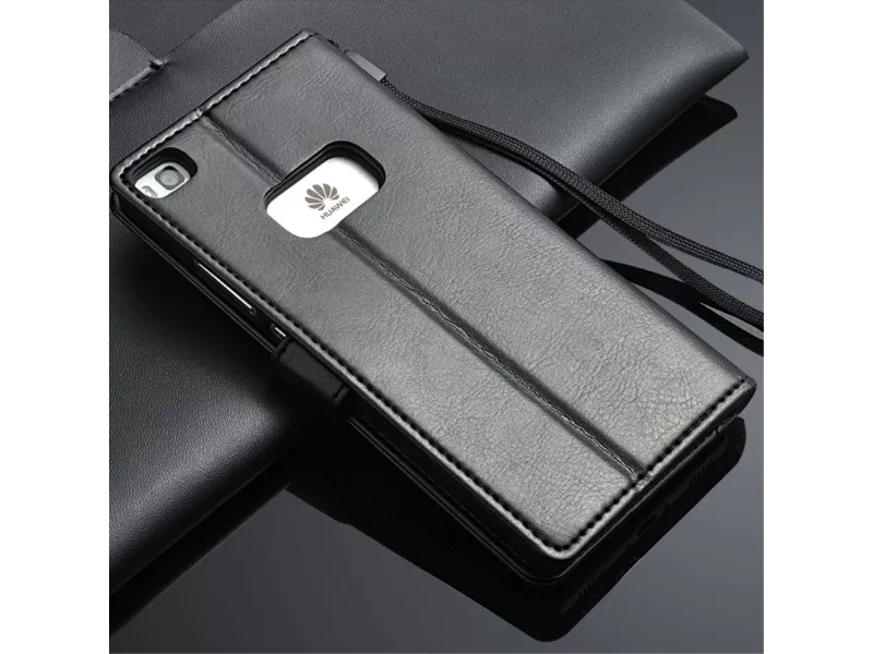 Cover Flip a Portafoglio in Pelle per Huawei Ascend P8 (Nero)