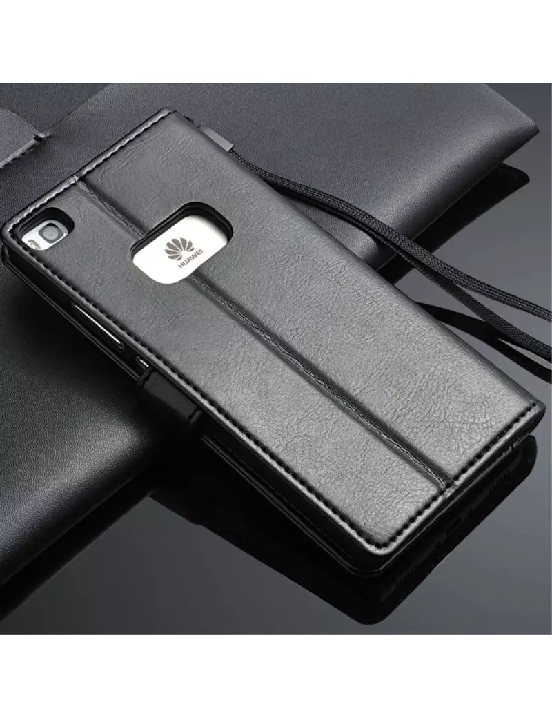 Cover Flip a Portafoglio in Pelle per Huawei Ascend P8 (Nero)