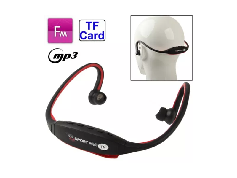 Sport Auricolari MP3 WMA FM scheda TF Card Audio Musica Radio Universale Rosso