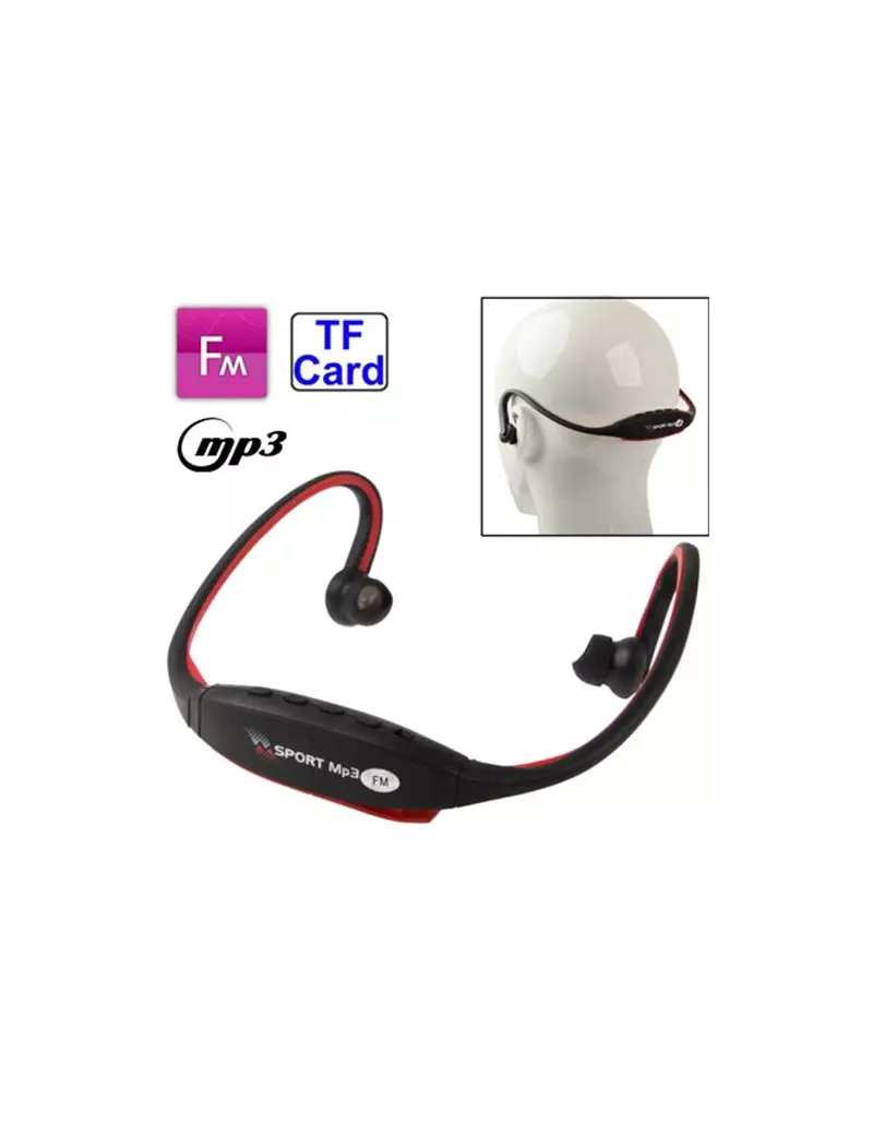 Sport Auricolari MP3 WMA FM scheda TF Card Audio Musica Radio Universale Rosso