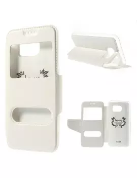 Cover Flip S-View Doppia Finestra in Ecopelle per Samsung Galaxy S6 G920 Bianco