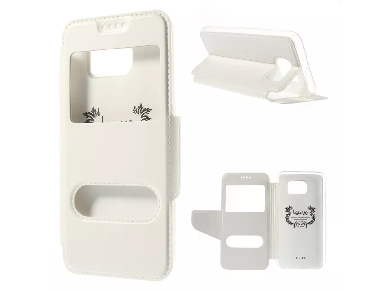 Cover Flip S-View Doppia Finestra in Ecopelle per Samsung Galaxy S6 G920 Bianco