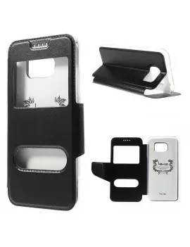 Cover Flip S-View Doppia Finestra in Ecopelle per Samsung Galaxy S6 G920 Nero