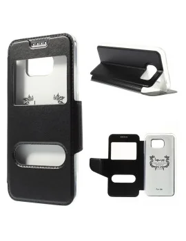 Cover Flip S-View Doppia Finestra in Ecopelle per Samsung Galaxy S6 G920 (Nero)