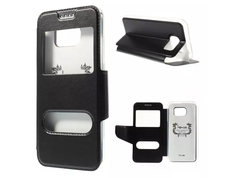 Cover Flip S-View Doppia Finestra in Ecopelle per Samsung Galaxy S6 G920 Nero