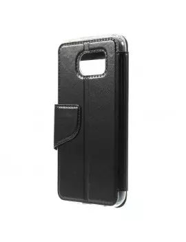 Cover Flip S-View Doppia Finestra in Ecopelle per Samsung Galaxy S6 G920 Nero