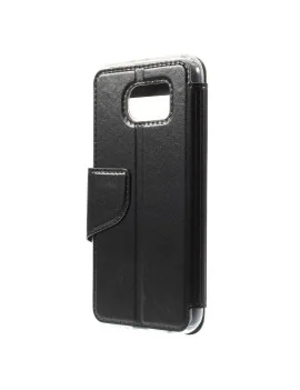 Cover Flip S-View Doppia Finestra in Ecopelle per Samsung Galaxy S6 G920 (Nero)