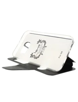 Cover Flip S-View Doppia Finestra in Ecopelle per Samsung Galaxy S6 G920 (Nero)