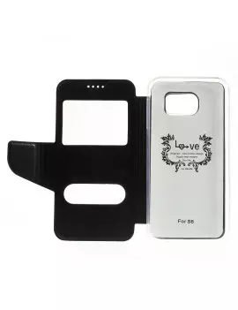 Cover Flip S-View Doppia Finestra in Ecopelle per Samsung Galaxy S6 G920 Nero