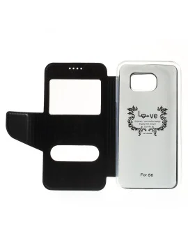 Cover Flip S-View Doppia Finestra in Ecopelle per Samsung Galaxy S6 G920 (Nero)