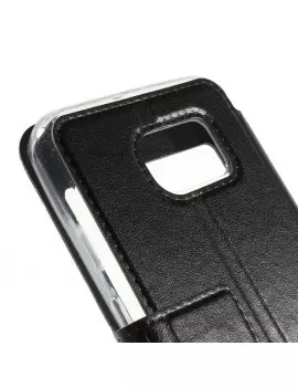 Cover Flip S-View Doppia Finestra in Ecopelle per Samsung Galaxy S6 G920 Nero