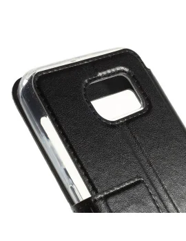 Cover Flip S-View Doppia Finestra in Ecopelle per Samsung Galaxy S6 G920 (Nero)