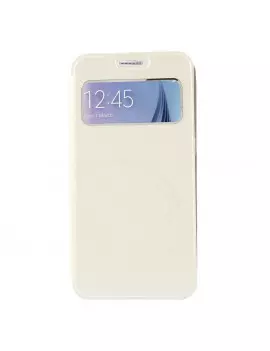 Cover Flip S-View Curve Line in Ecopelle per Samsung Galaxy S6 G920 Bianco
