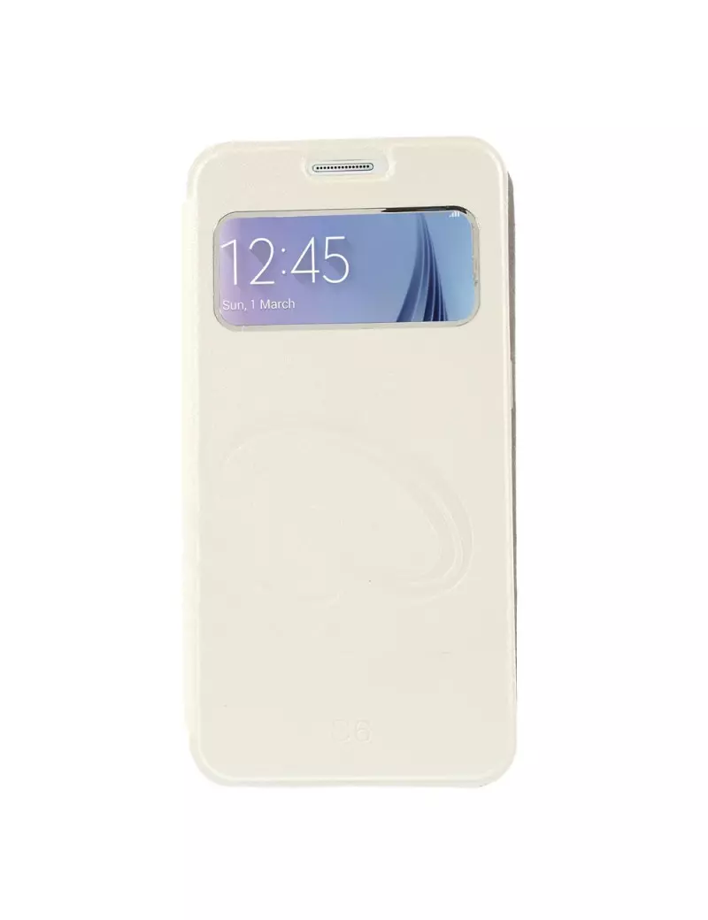 Cover Flip S-View Curve Line in Ecopelle per Samsung Galaxy S6 G920 Bianco