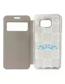 Cover Flip S-View Curve Line in Ecopelle per Samsung Galaxy S6 G920 Bianco