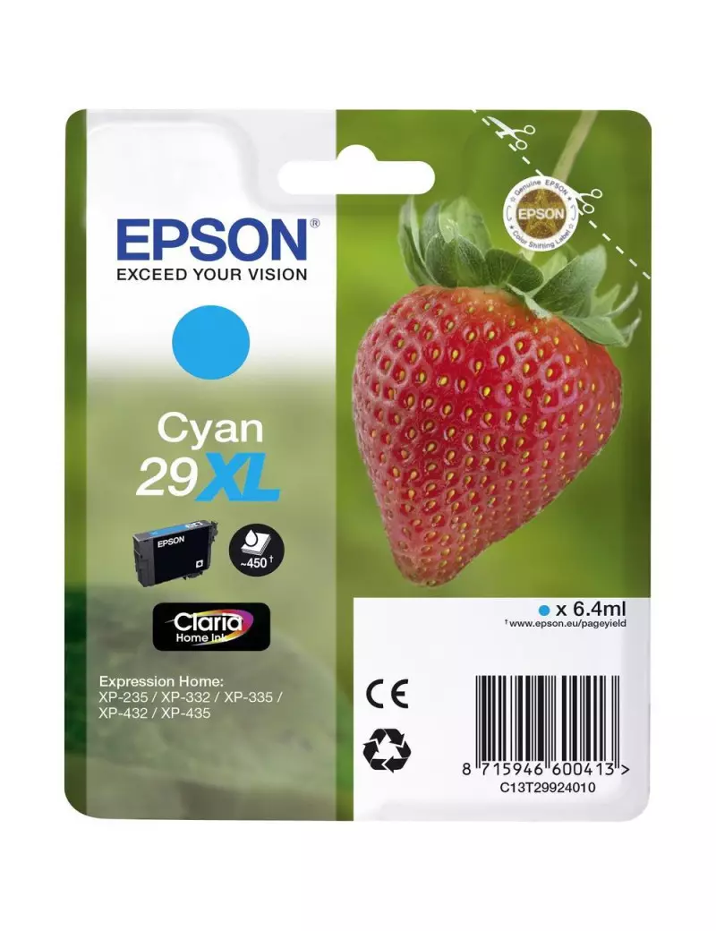 Cartuccia Originale Epson T299240 29XL (Ciano XL 450 pagine) Cartuccia Originale Epson T299240 29XL (Ciano XL 450 pagine)