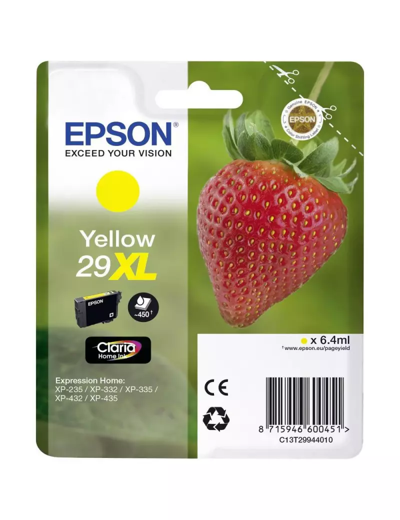 Cartuccia Originale Epson T299440 29XL (Giallo XL 450 pagine) Cartuccia Originale Epson T299440 29XL (Giallo XL 450 pagine)