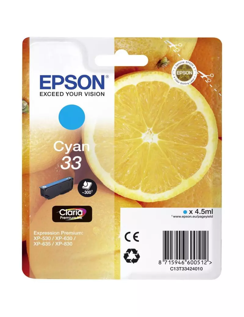 Cartuccia Originale Epson T334240 (Ciano 300 pagine) Cartuccia Originale Epson T334240 (Ciano 300 pagine)