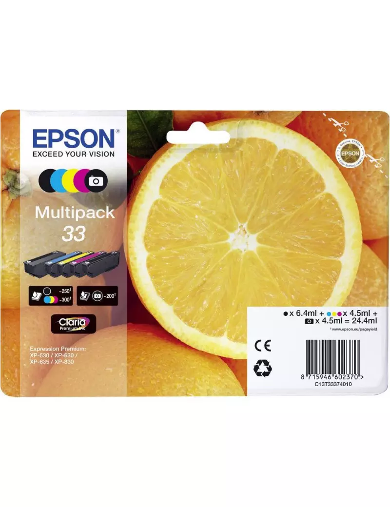Multipack Cartucce Originali Epson T333740 33 Nero Colori Multipack Cartucce Originali Epson T333740 33 Nero Colori