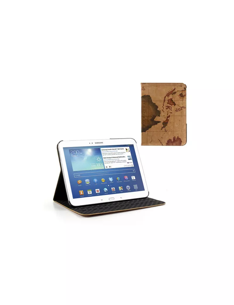Custodia Pieghevole in Ecopelle Stampa Mondo per Samsung Galaxy Tab 3 101 5712579078032