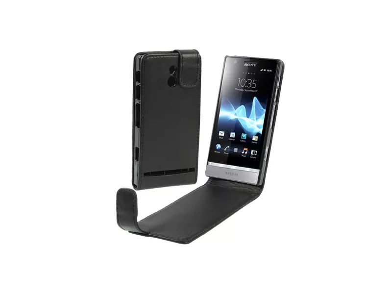 Cover Flip Magnetica in Ecopelle per Sony Xperia P LT22i (Nero)