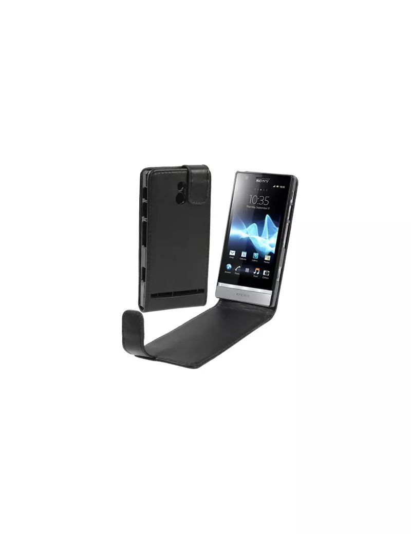 Cover Flip Magnetica in Ecopelle per Sony Xperia P LT22i (Nero)