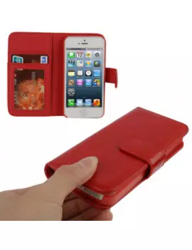 Cover Flip a Portafoglio in Ecopelle per iPhone 5 5S (Rosso)