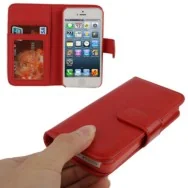 Cover Flip a Portafoglio in Ecopelle per iPhone 5 5S (Rosso)