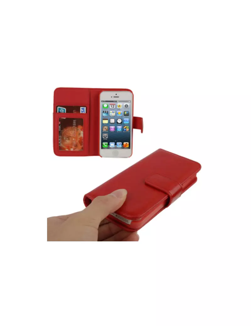 Cover Flip a Portafoglio in Ecopelle per iPhone 5 5S (Rosso)