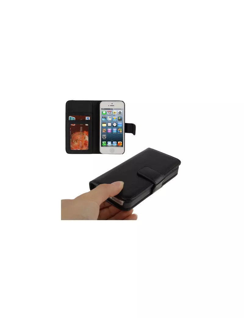 Cover Flip a Portafoglio in Ecopelle per iPhone 5 5S (Nero)