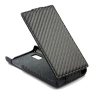 Cover Flip a Portafoglio Verticale Carbon Look per LG Optimus L5 E610 (Nero)