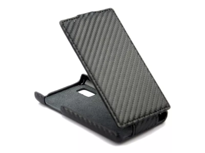 Cover Flip a Portafoglio Verticale Carbon Look per LG Optimus L5 E610 (Nero)