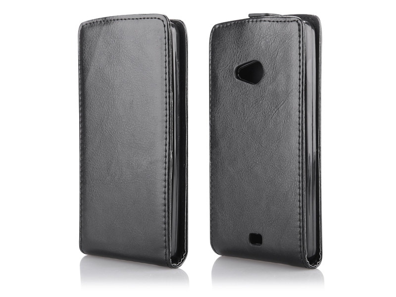 Cover Flip a Portafoglio Verticale in Ecopelle per Microsoft Lumia 535 (Nero)