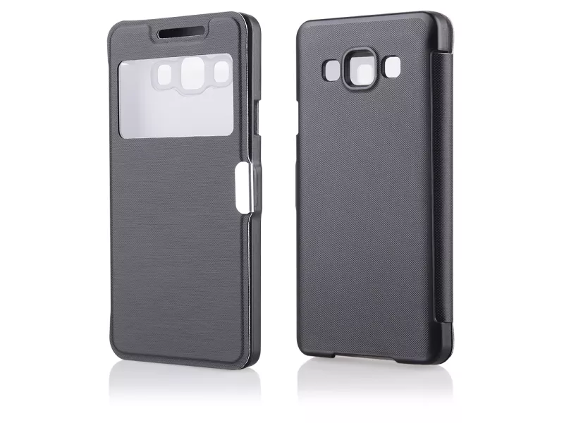 Cover Flip Orizzontale S-View a Portafoglio per Samsung Galaxy A3 A300F A3000 (Nero)