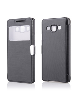 Cover Flip Orizzontale S-View a Portafoglio per Samsung Galaxy A3 A300F A3000 (Nero)